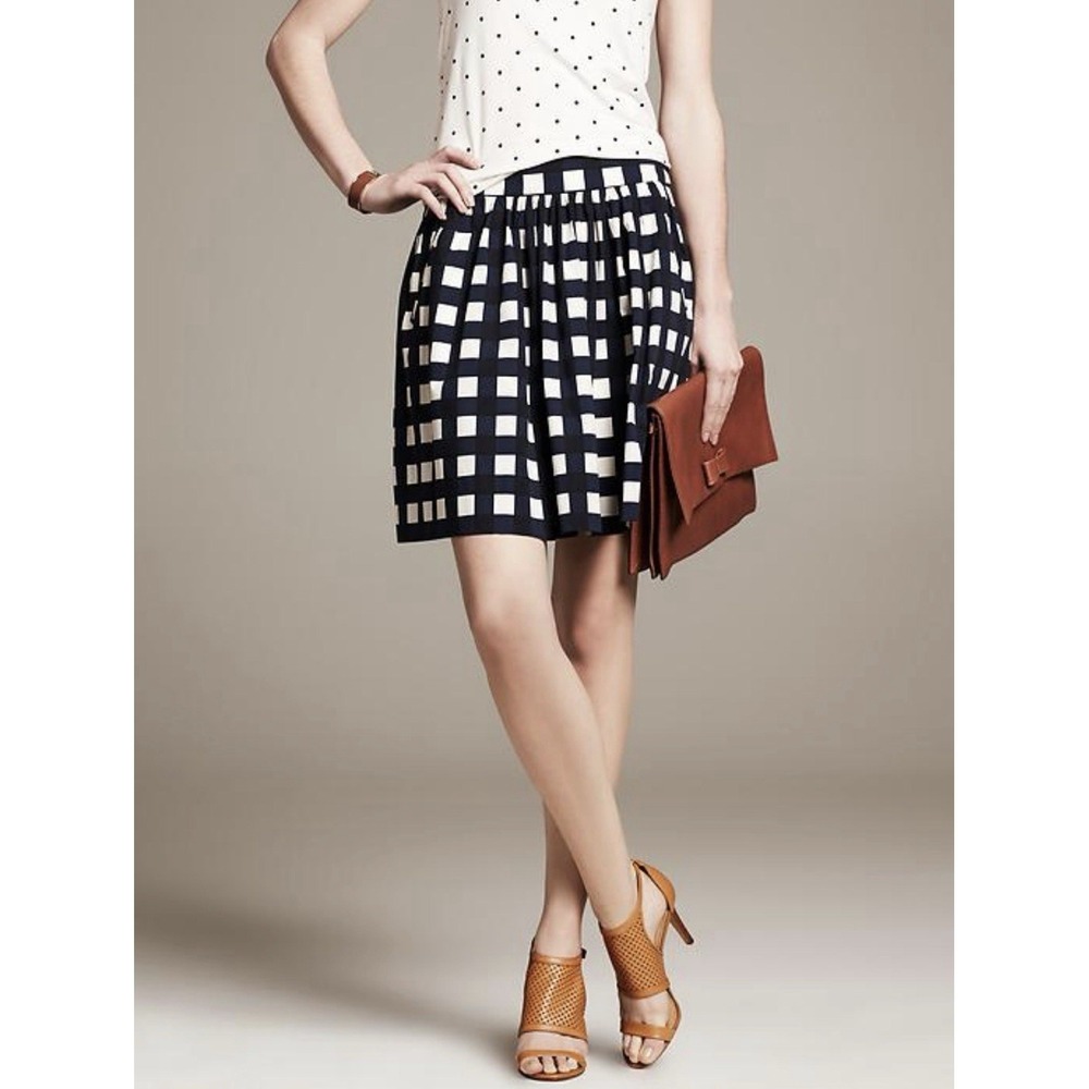 Banana Republic Navy GINGHAM Plaid Skirt Lined Pockets Knee Length Womens Sz 12